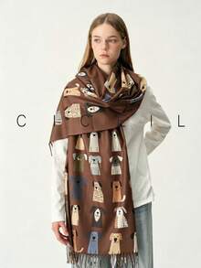 1pc Women's Cartoon Puppy Casual Fashion Cute Polyester Scarf, Suitable For All Seasons Daily Wear - Beige - View 8