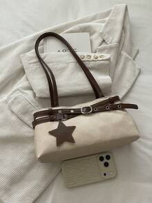 New Fashion Belt Decor Handbag & Shoulder Bag, Suitable For Party, Gathering, Outing, Vacation, Shopping And Daily Use, Can Store Coins And Phone - Beige - View 6