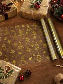 1 Roll Christmas Transparent Cellophane Wrapping Paper, With Snowman, Christmas Tree, Snowflake Patterns, Holiday Gift Wrapping Paper, Floral Wrapping Paper, Waterproof Wrapping Paper, Bouquet Supplies, Christmas Gift Decoration, Christmas Decoration, Christmas Ornament, Christmas Party Supplies, Christmas Gift, Christmas Home Decor, Holiday Home Supplies, Winter Party Supplies, Holiday Wrapping Supplies, Floral Art, Handmade Wrapping - Gold - View 8