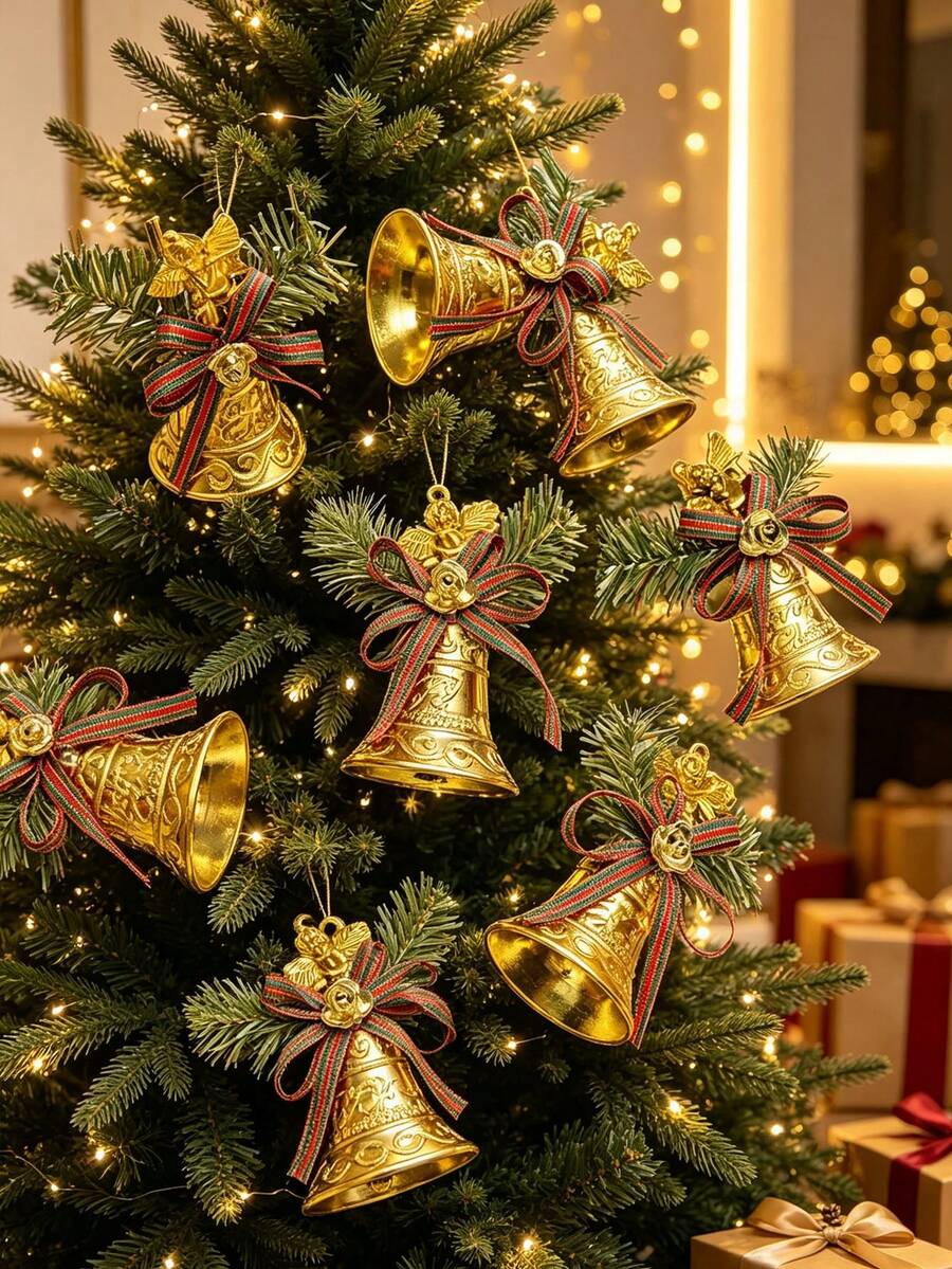 6/1 buah Hiasan Lonceng Gantung Natal, Lonceng Plastik dengan Hiasan Pita - Hiasan Pohon Natal Lonceng Emas, Cocok untuk Pesta Liburan, Dekorasi Pohon Natal, Dekorasi Meriah, Dekorasi Pintu - Satu-Ukuran - View 1