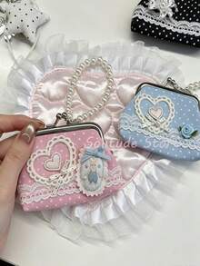 Lace Handmade Coin Purse, Vintage Polka Dot Music Note Bluetooth Earphone Bag, Lipstick Pouch, Keychain Pendant - Multicolor - View 11