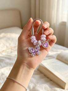 Butterfly Bead Heart-Shaped Sparkling Diamond Keychain, Suitable For Bags, Birthday, Back To School, Halloween, Valentine's Day, Christmas - Multicolor - View 4