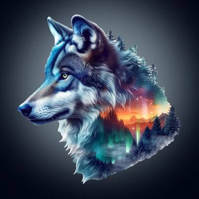 1pc Aurora Wolf Wooden Asymmetrical Puzzle, Animal Shaped 2D Puzzle Toy, Suitable For Children And Adults. Educational Game, Perfect Gift For Parties, Holidays, Christmas And Birthdays. Unique Magical Desktop Decoration And Creative Wooden Puzzle Gift