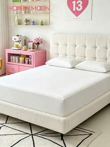 1pc Solid Color Fitted Sheet, Mattress Protector, Soft & Breathable, Fits Twin, Full, Queen, King Size Beds, Essential Bedding For Home And Dorm - White - View 1