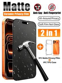 2-In-1 Set [2026 New] TPU Clear Phone Case + Matte Privacy Screen Protector Compatible With Iphone 18 Pro Max/18 Pro/17 Pro Max/17 Pro/17 Air/17/16 Pro Max/16 Pro/16 Plus/16/15 Pro Max/15 Pro/15 Plus/15/14/13/12/11 Pro Max, 24° Anti-Spy, Anti-Glare, Anti-Fingerprint, Zero Bubbles, Silky Smooth Touch, Case Friendly - Black - View 1