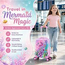 Girls Mermaid Tail Ocean Print Hard Shell Kids Rolling Suitcase, Spinner Wheels Carry-On Luggage, Suitable For Children Travel And Vacation - Pink - View 5