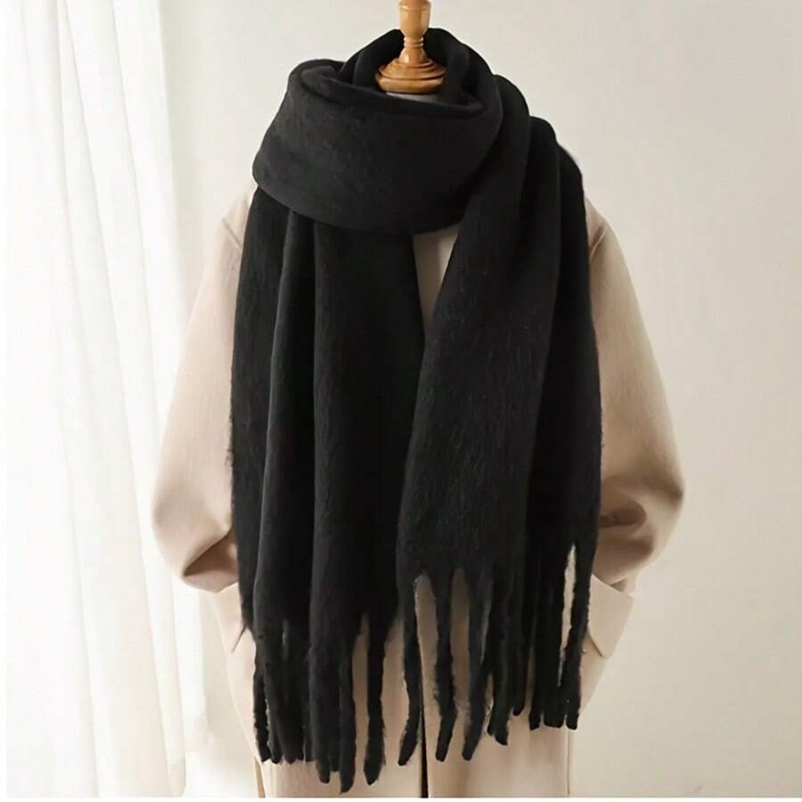 2026 Autumn And Winter Women's Scarves, Shawls, Winter Accessories, Tassel Shawls, Suitable For Elegant Winter Girls On Halloween And Christmas - Black - View 1