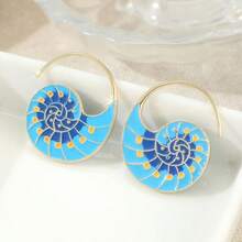 Exquisite Vintage Enamel Printed Spiral Earrings, Elegant Multi-Color Women's Jewelry Gift, Suitable For Holiday Wear - Gold - View 4