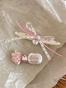 3/2pcs Cute Cartoon Blue Bear Hair Clip Set For Women, Bowknot Faux Pearl Decor Duckbill Hair Clips Hair Accessories - Strawberry - View 7