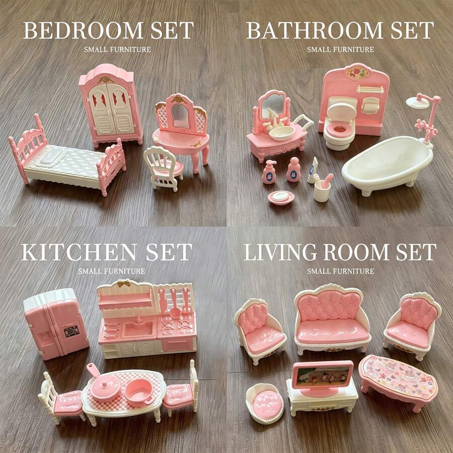 1:12 Scale Dollhouse Miniature Furniture Set,Pink Pretend Play ...