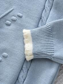 bearleader 2pcs/Set Girls Winter Cute Floral Long Sleeve Knit Pullover Sweater Top + Skirt, 2-7 Years Old - Blue - View 6