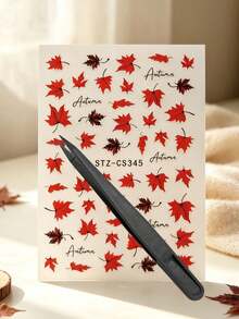 1 Set Decor Stickers, Journaling Supplies, Metallic Phone Stickers, Stickers Aesthetic, Autumn Red Maple Leaf Motif, Handwritten Letter Ornamental Graphics, For Ipad, Phone Case, Camera, Water Cup, Gift Card - STZ-cS345- - View 7