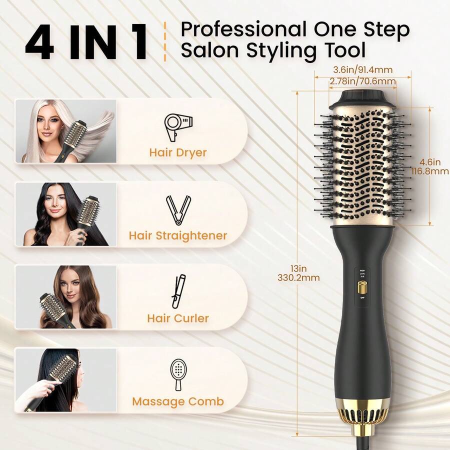 LANDOT Blow Dryer Brush Set, 2-In-1 Hot Air Brush, Ionic Hair Styler, Suitable For Drying, Volumizing And Straightening - Black - View 1