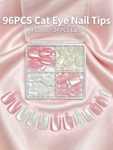 96pcs/Box Exquisite Cat Eye Toe Nail Tips, 4 Colors Square Short Pre-Designed Soft Gel Adhesive Toe Nails, Full Coverage Acrylic Artificial Toe Nails Manicure Supplies - Multicolor - View 3