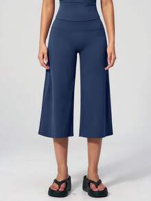 Women's Versatile Daily Minimalist High Waist Wide Leg Capri Pants, Loose Comfortable Outfit For Date Yoga Pilates - Royal Blue - View 7