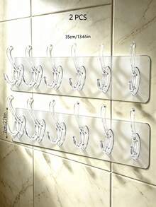 2 Packs Soft Transparent Self-Adhesive Hooks, 6 Hooks Per Pack, For Hanging Clothes, Towels And Kitchen Utensils, Suitable For Kitchen, Applicable To Smooth Surfaces Like Tiles, Glass, Metal And Wood, Not Suitable For Plaster Walls - 2pcs - View 10