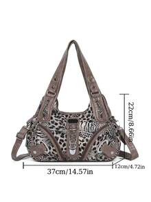 Advanced Personalized Leopard Print PU Material Women's Handbag, Exquisite Hardware Buckle Adjustable Shoulder Strap Shoulder Bag/Crossbody Bag - Brown - View 4