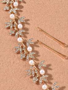 1pc Women's Pearl Alloy Rhinestone Headband, Bridal Wedding Princess Hair Accessory, Suitable For Party, Birthday, Ceremony, Valentine's Day Gift - Gold - View 6