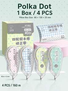 4pcs Polka Dot Correction Tape Set, Cute Silent Large Capacity White Out Tape For Kids, Elementary & Middle School Students, School Supplies - Multicolor - View 9