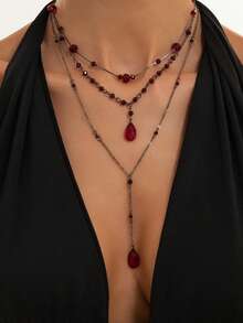 3 buah Kalung Berbentuk Y Berlapis-lapis dengan Manik Kristal Gaya Gotik Gelap Vintage, Set Perhiasan Aksesori Pesta Halloween untuk Wanita - Kalung Kristal - View 10