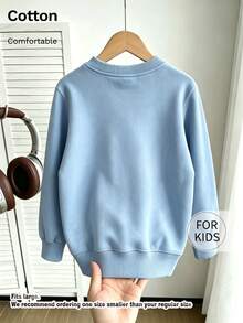 Kids Round Neck Sweatshirt, Ramsd Circular Pattern Print Pure Cotton Pullover, Soft Casual Long Sleeve Top - Blue - View 10