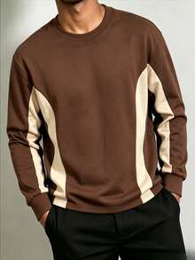 ZYNTH BALENO Men's Fashion Patchwork Loose Drop Shoulder Crew Neck Long Sleeve T-Shirt, Suitable For Gym, Sports, Running, Hiking - Brown - View 2