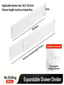 5PCS (1 Partition+4 Traceless Stickers) Adjustable Drawer Divider Set, Suitable For Storing Kitchen Utensils/Socks/Underwear/Desk Drawers, Adjustable Drawer Dividers, Heavy-Duty Plastic Retractable Folding Storage Box - Multicolor - View 9