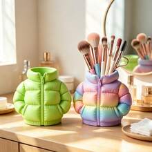 2pcs Cute Down Jacket Shaped Storage Box, Creative Makeup Organizer, Multi-Functional Desktop Stationery Holder, Aesthetic Desk Decor, Suitable For Office, Home, Student Dorm, Unique Gift For Girls (1 Storage Box + 1 Mini Scarf) - Multicolor - View 3