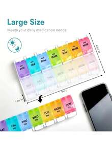 Weekly Pill Box | 2 Times Per Day Easy Open | Travel Pill Case With Button Pop-Open Design | Suitable For Vitamins And Supplements (Double Row With Tray) - Multicolor - View 7