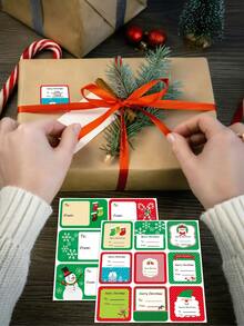 10 feuilles d'étiquettes cadeaux de Noël, étiquettes de fêtes À/De pour fournitures de journal, fournitures de journal de bricolage, fournitures de scrapbooking, Halloween, emballage cadeau, cartes, famille, amis & cadeaux de bureau - Étiquette de Noël - Voir 5
