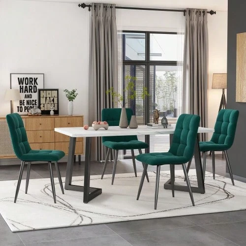 طاولة طعام 117x68 سم، (قطعة واحدة)، طاولة طعام مستطيلة بإطار معدني مع نمط رخامي حديث، طاولة مطبخ بأرجل معدنية لغرفة الطعام وغرفة المعيشة، أسود/أبيض - أبيض+أسود + خشب ليفي متوسط الكثافة (MDF) - مشاهدة 1
