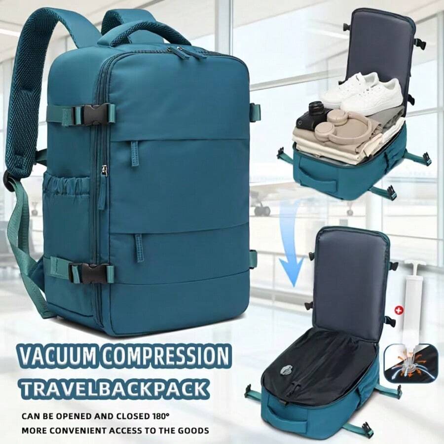 Vacuum Compression Backpack - Nylon, Multi-Pocket Storage, Hiking, Camping And Business Travel, Space-Saving Design, Durable Zipper Closure, Travel Backpack, Suitable For Air Travel