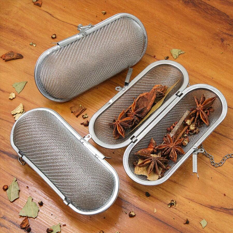 1/2pcs Stainless Steel Reusable Seasoning Strainer, Capsule Tea Infuser, Spice Ball Box With Chain Hook, Soup Filtration Net, Suitable For Loose Leaf Tea, Stew, Brine, Hot Pot, Home Kitchen And Catering Use - Silver - View 1