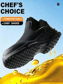 Unisex Chef Shoes, Comfortable & Durable, Easy To Clean Upper. Slip-On Design, Men's Work Boots, Suitable For Professional Kitchens, Food Factories And Hospitals. - Black - View 2