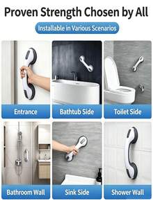 Set 2 Buah Pegangan Tangan Kamar Mandi Tanpa Pengeboran & Handuk Warna Acak, Anti Selip, Penyangga, Mudah Dipasang, Untuk Kamar Mandi, Ruang Mandi, Bak Mandi, Perekat Hisap Kuat, Tinggi Dapat Diatur, Desain Hisap Vakum, Hadiah Praktis Ideal Untuk Keluarga - Berbagai gaya - View 9