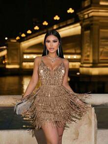 CHOSMO Prom Dresses For Women, Homecoming Dresses, Sparkly Dresses For Women, Tea Party Dresses For Women, Fall Women Clothes Wedding - Champagne - View 5