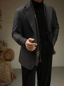 Men's Autumn/Winter Fashion High Neck Long Sleeve Sweater - Black - View 10