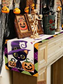 1pc, Halloween-Themed Table Runner, Microwave Dust Cover, Protective Cover, Rectangular Tablecloth, Washable, Suitable For Family Dinners, Coffee Tables, Kitchen And Dining Room Decorations, Table Decorations, Party And Scene Decorations, Home Decor, Outdoor Patio Table Runner Decorations, Entryway Decorations, Fireplace Mantle Decorations. - Multicolor - View 7