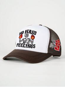 1pc 2026 New Breathable Mesh Cap, Flame Skull Rose Heart Embroidery Design, Suitable For Summer Outdoor Entertainment, Fashionable Outfit - Fire Skull - View 13