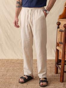 glestore Men's Retro-Style Cotton Casual Pants With Antique Coin Print-Versatile For Casual And Commuting Wear, Suitable For All Seasons - Apricot - View 1