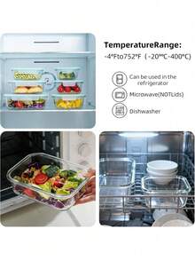 8 piece glass food storage container with leak-proof lid-seal meal preparation and bento box, refrigerator replacement storage box for microwave, oven, refrigerator and dishwasher, perfect for fruits, vegetables and salads, multi-purpose kitchenware | multi-size container | safety lock lid - Multicolor - Ver 8
