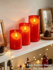 3pcs Red Flameless Candle Lights With Timer Remote Control, Battery Powered Red Warm Light, Suitable For Christmas, Halloween, Valentine's Day, Mother's Day, Dining Table, Wedding, Party, Gift, Holiday - Red-warm Light - View 2