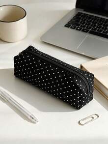 Korean & Japanese Style Polka Dot Pencil Case, Cute Fabric Zipper Pencil Pouch, Portable Lightweight Stationery Storage Bag, Suitable For Students And Office Use - Multiple Styles - View 5