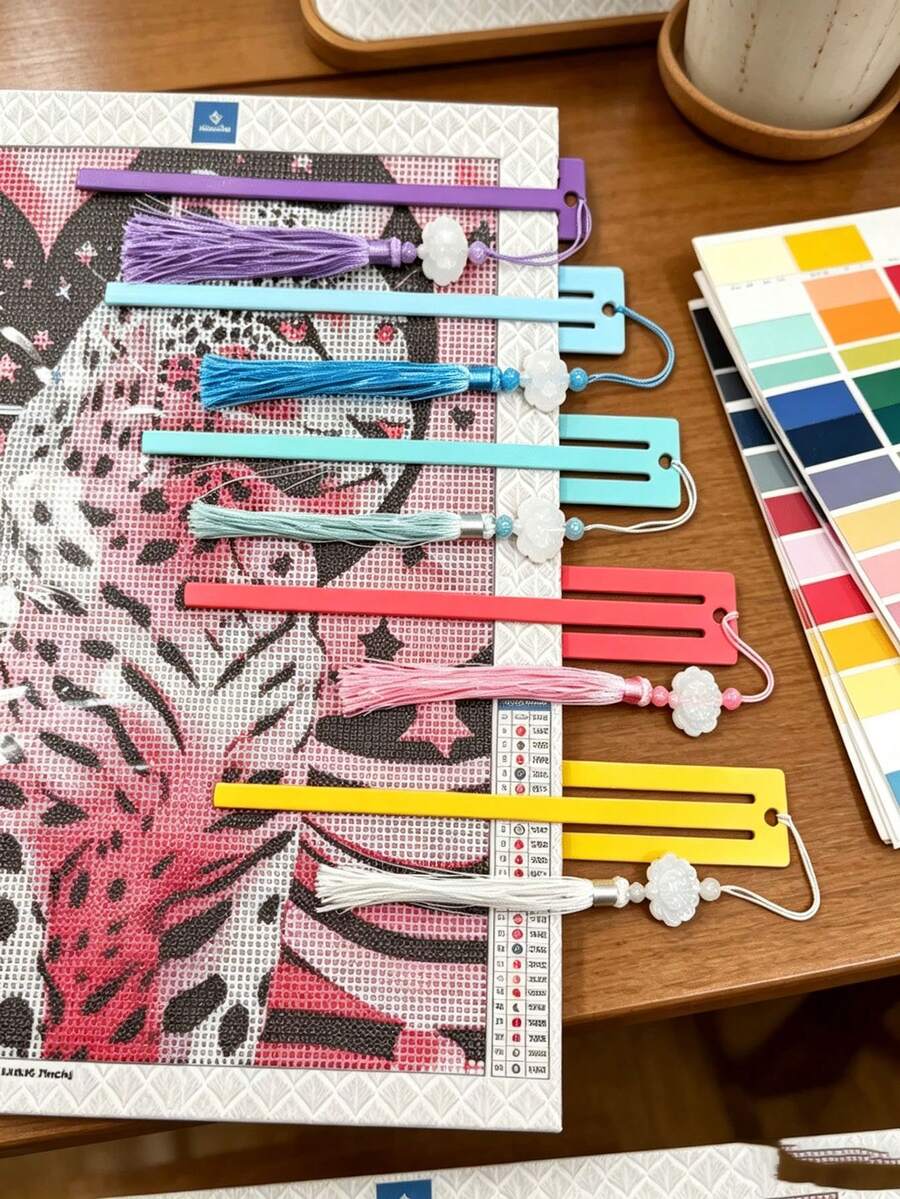 1pc Diamond Painting Positioning Ruler, Tassel Bookmark, Diamond Canvas Storage, Fixed Release Paper, Essential DIY Tools For Diamond Painting Craft, Perfect Gift For Family And Friends On Holidays