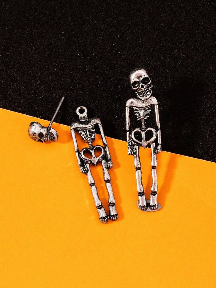 2 đôi bông tai thiết kế đầu lâu/xương Halloween, phù hợp đeo dịp lễ hội - nhiều màu - Xem 3