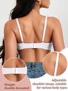1pc Women's Deep V Push-Up Bra - Padded Seamless Underwire Bra, Smooth Solid Color T-Shirt Bra, Comfortable Lift, Invisible Fit - White - View 6