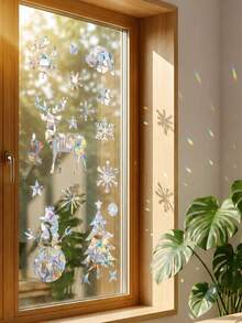 Christmas-Themed Iridescent Static-Cling Window Decal (Reusable); Suitable For Christmas Party Decor, Glass Decorations, Party Favors, Floor-To-Ceiling Window Styling, And Home Decoration To Create A Festive Atmosphere. - Multicolor - View 4