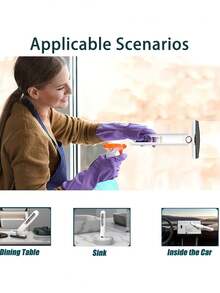 1pc White Handle + 3pcs Replaceable Mini Sponge Mop Heads, Grey PVA Absorbent Cleaning Mop, Portable Self-Wringing Mop Suitable For Kitchen, Bathroom, Desk And Windows, Compact Wet & Dry Cleaning Tool - A - View 3