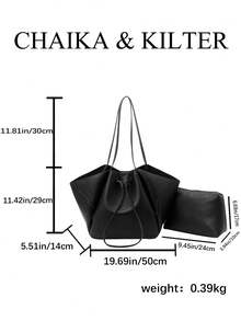 CHAIKA & KILTER 2pcs Solid Color PU Fabric Shoulder Bag Women's Casual Large Capacity Tote Bag BOOK Bag Double Handle Design Magnetic Closure Suitable For Travel, Shopping, Dating, Women's Gift, Suitable For Teenage Girls, College Students, Beginners And White-Collar Workers, Perfect For Office, Campus, Work, Business, Commute, Outdoor, Travel, Outing - Black - View 3