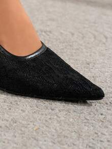Women's All-Season Lace Pointed Toe Low Vamp Elegant Sophisticated Fashion Versatile High Heels - Black - View 6